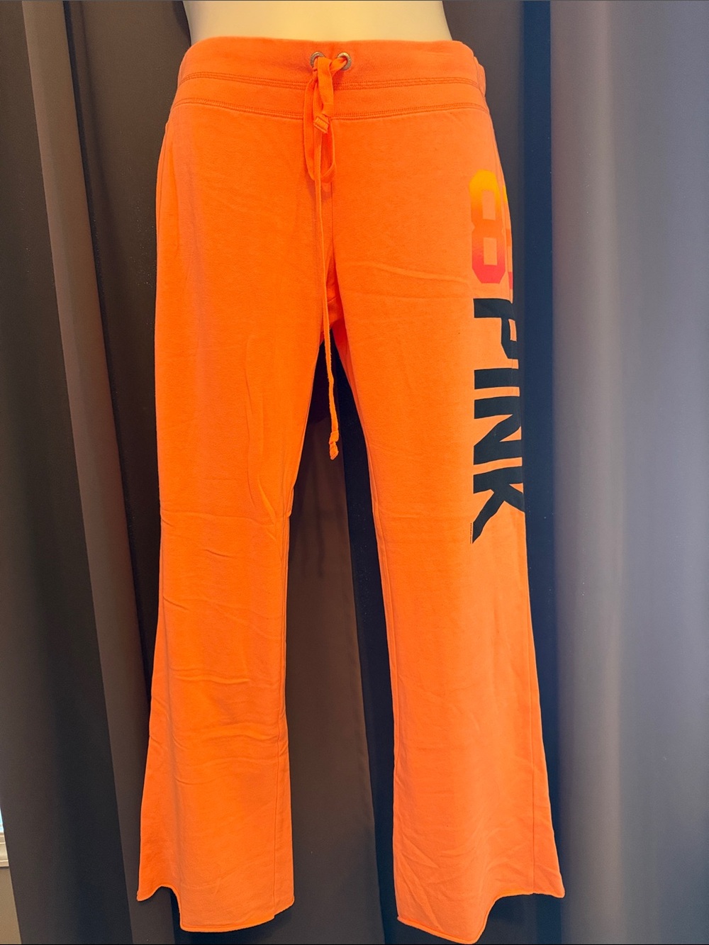 *Y2K* PINK Victoria's Secret Neon Orange Boot Cut Sweatpants with Side Logo